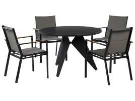 4 Seater Aluminium Garden Dining Set Black with Grey OLMETTO/BUSSETO