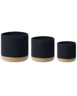 Set of 3 Cotton Baskets Black and Beige