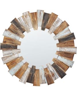 Round Sunburst Wall Mirror 66cm Light Wood