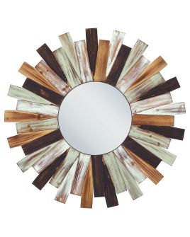Wooden Sunburst Wall Mirror 75cm Multicolour
