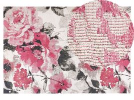 Cotton Area Rug Floral Motif 140x200cm Pink