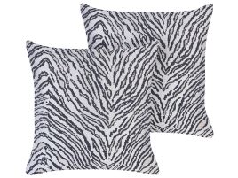 Set of 2 Decorative Cushions in Zebra Stripes 45x45cm Black and White