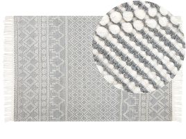 Wool Area Rug with Geometric Pattern 200x300cm Beige and Grey