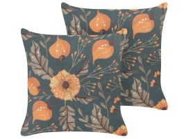 Set of 2 Cushions Floral Pattern 45x45cm Multicolour