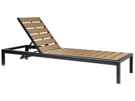 Aluminium Reclining Sun Lounger Light Wood and Black NARDO