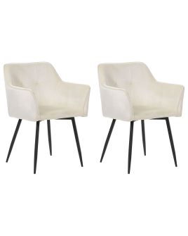 Set of 2 Velvet Dining Chairs Cream Beige JASMIN