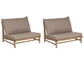Set of 2 Bamboo Chairs Light Wood and Taupe TODI