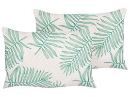 Set of 2 Outdoor Cushions Leaf Pattern 40 x 60 cm Beige and Green POGGIO