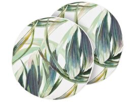 Set of 2 Outdoor Cushions Leaf Pattern âŒ€ 40 cm Green and White CALDERINA