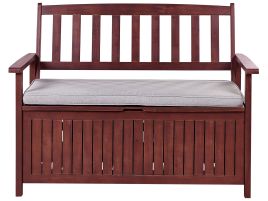 Acacia Wood Garden Bench with Storage 120 cm Mahogany Brown with Grey Cushion SOVANA