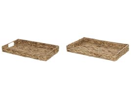 Set of 2 Water Hyacinth Decorative Trays Light