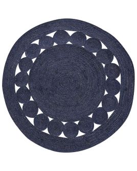 Round Jute Area Rug 120cm Dark Blue