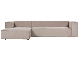 Right Hand Velvet 3 Seater Corner Sofa Taupe Beige VERNON