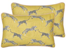 Set of 2 Cotton Cushions Cheetah Motif 30x50cm Yellow