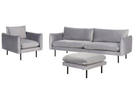 Velvet Living Room Set with Ottoman Grey VINTERBRO