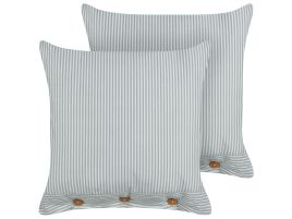 Set of 2 Cushions Striped 45x45cm Green and White