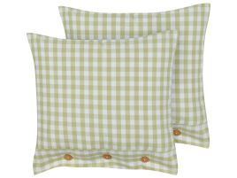 Set of 2 Cushions Chequered Pattern 45x45cm Olive Green and White