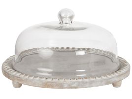 Mango Wood Cake Stand with Glass Lid Light