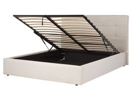 Fabric EU King Size Ottoman Bed Beige LORIENT