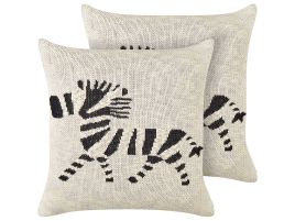 Set of 2 Cotton Kids Cushions Zebra Motif 45x45cm Beige