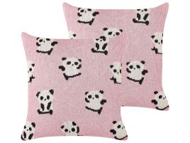 Set of 2 Cotton Kids Cushions Pandas Motif 45x45cm Pink