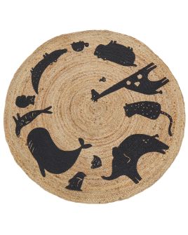 Jute Kids Area Rug Animals Motif 120cm Beige