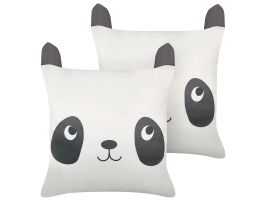 Set of 2 Cotton Kids Cushions Panda Motif 45x45cm Black and White