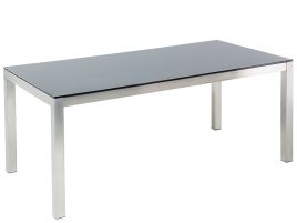 Garden Dining Table Glass Top 180 x 90 cm Black GROSSETO