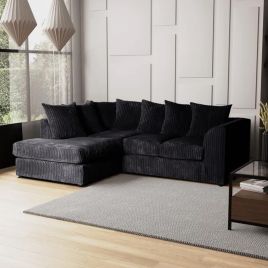 BLAKE Jumbo Cord 4 Seater L Shaped Scatterback Corner Sofa - Black, Left Hand Facing