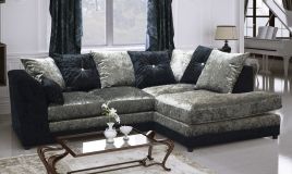 SERENE Crushed Velvet 4 Seater L Shaped - Right Hand Facing Corner Sofa - Black and Silver