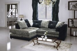 SERENE Crushed Velvet 4 Seater L Shaped - Left Hand Facing Corner Sofa - Black and Silver