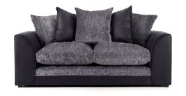 ARUBA Leather and Chenille Fabric 3 Seater Scatterback Sofa - Black and Grey