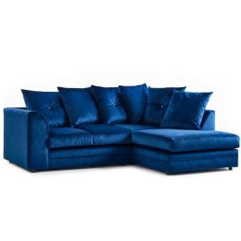 SORRETTO Velvet 4 Seater L Shaped Scatterback Corner Sofa - Blue, Right Hand Facing