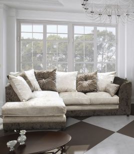 SERENE Crushed Velvet 4 Seater L Shaped - Left Hand Facing Corner Sofa - Brown and Mink