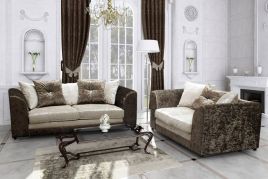 SERENE Crushed Velvet 3 Seater and 2 Seater Scatterback Sofa Set - Brown and Mink