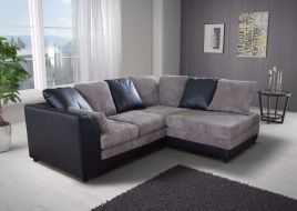 BENSON Jumbo Cord 4 Seater L Shaped - Right Hand Facing Corner Sofa - Black and Grey