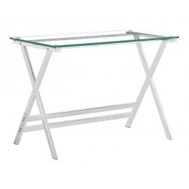 Helston X-Shaped Metal Frame with Glass Top On Console Table