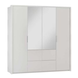 NORVYN 2 Door Mirrored Wardrobe with 4 Drawers White - 208cm