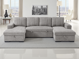 FENTARO Fabric 4 Seater U Shaped Corner Sofa Bed - Grey