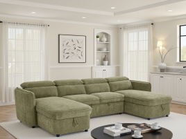 ELVAREN Fabric 4 Seater U Shaped Corner Sofa Bed - Green