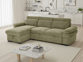 CAVENTO Fabric 3 Seater L Shaped Corner Sofa Bed - Green, Universal Facing