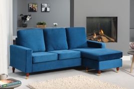 ORNOVA Velvet 3 Seater Reversible Corner Sofa- Blue