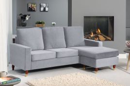 ORNOVA Velvet 3 Seater Reversible Corner Sofa- Grey