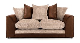 ARUBA Leather and Chenille Fabric 3 Seater Scatterback Sofa - Brown and Beige