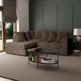 BLAKE Jumbo Cord 4 Seater L Shaped Scatterback Corner Sofa - Coffee, Left Hand Facing