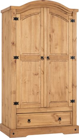 CLACTON 2 Door Wardrobe with 1 Drawer Pine Wood - 103.5cm
