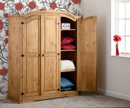 CLACTON 3 Door Wardrobe Pine Wood - 151.5cm