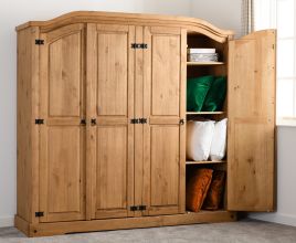 CLACTON 4 Door Wardrobe Pine Wood - 196cm