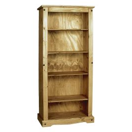 Waltham Distressed Solid Waxed Light Pine Wooden Bookcase with 4 Shelves - Large