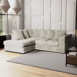 BLAKE Jumbo Cord 4 Seater L Shaped Scatterback Corner Sofa - Cream, Left Hand Facing